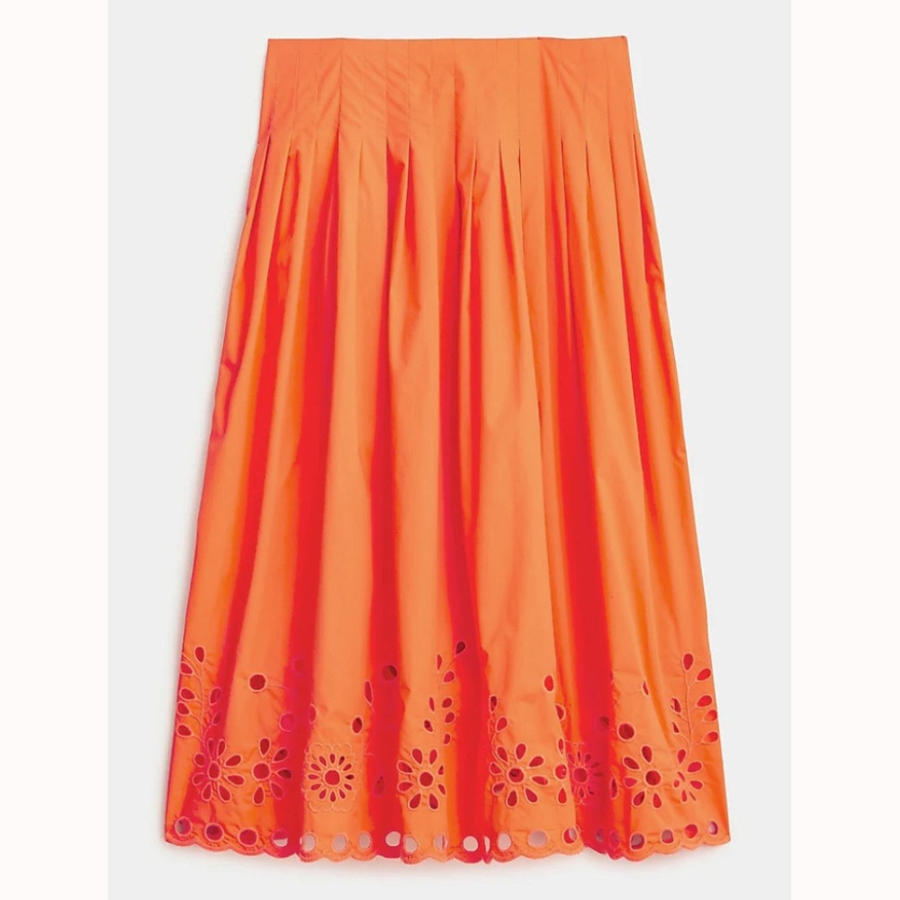 NWT J.Crew Eyelet Hem Midi Pleated Skirt, Size 2